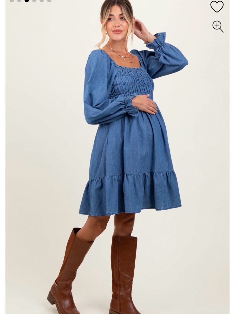 Smocked Blue Chambray Maternity Dress - Picture 5 of 5